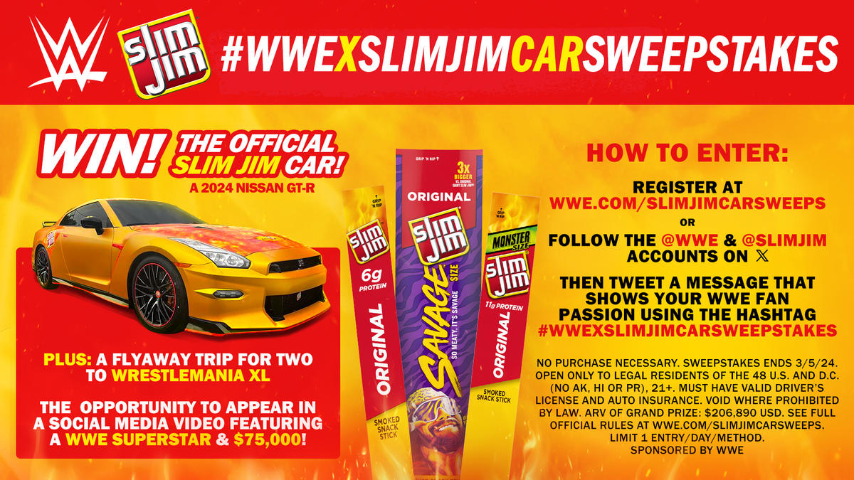 WWE & Slim Jim® Car Sweepstakes (Win a 2024 Nissan GTR, 75K Cash, WWE